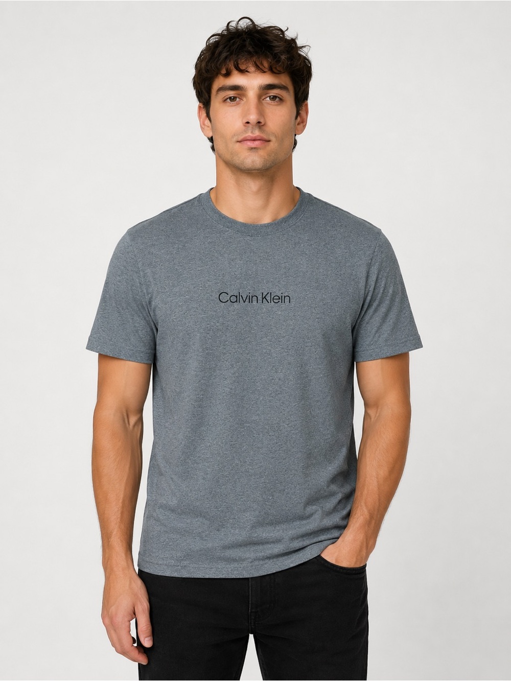 Calvin Klein Men's Heather Dark Gray Logo Crew T-Shirt